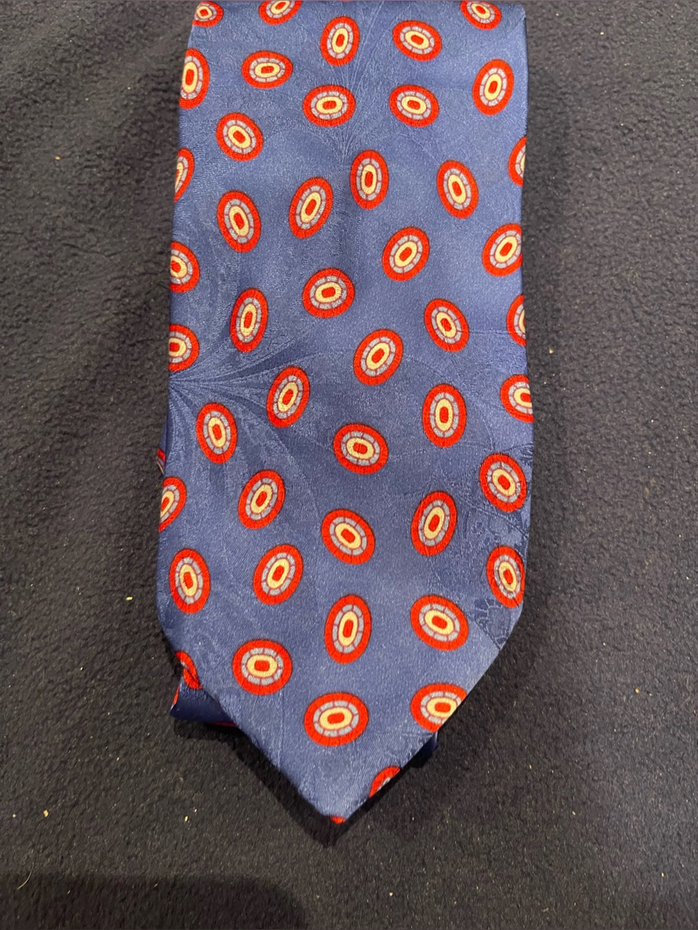 Stefano Ricci Navy Pocket Square with Red and Cream Medallions